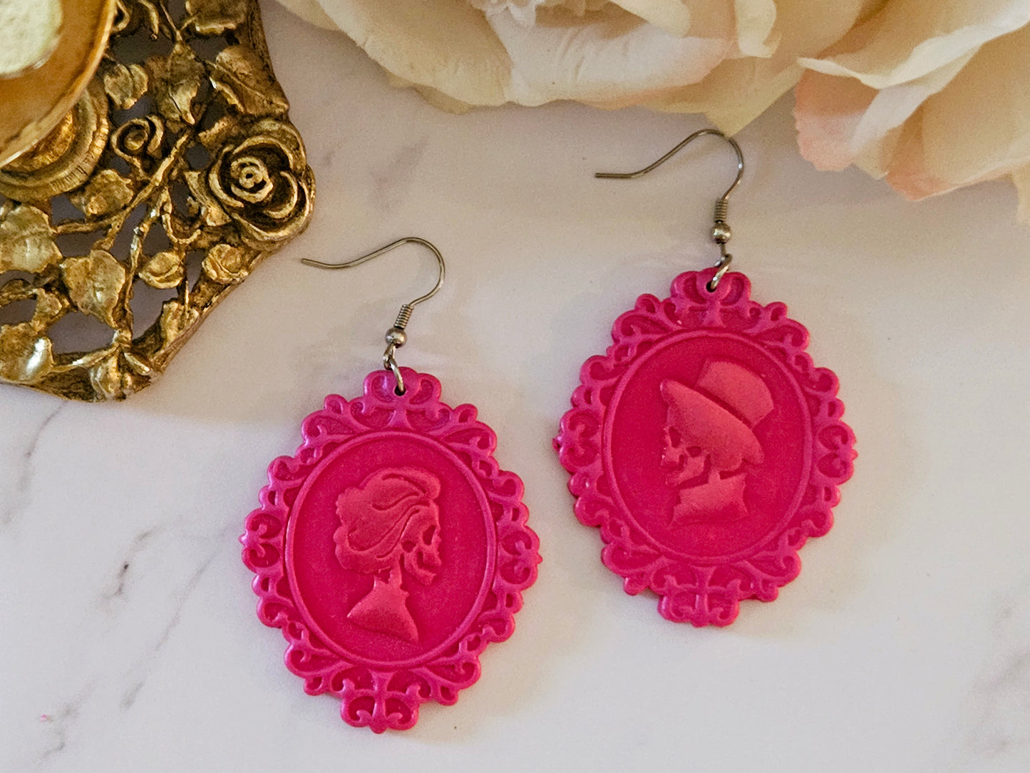 Haunted Halloween Pink Cameo Earrings