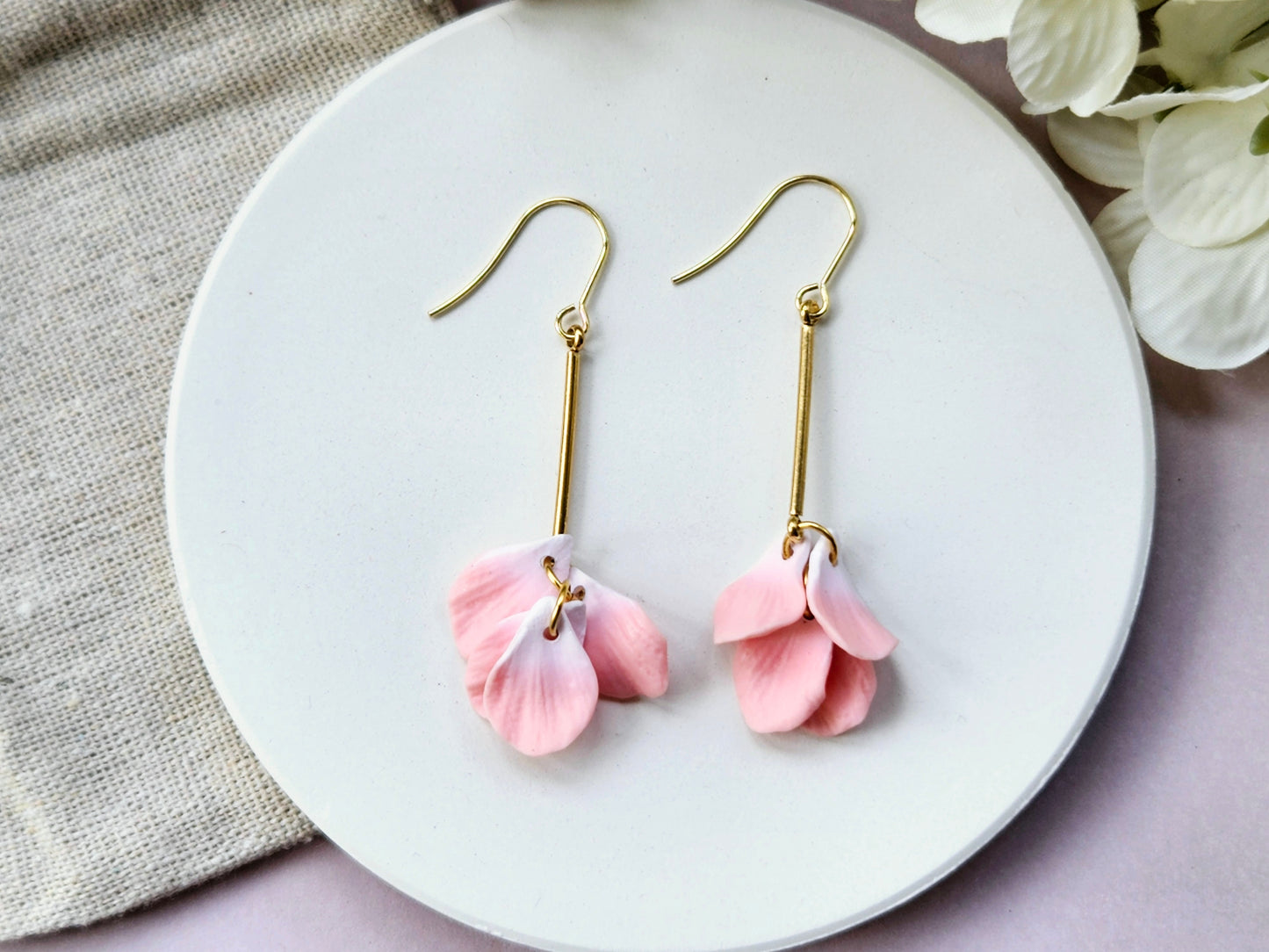 Petal Drop Gold Earrings Pink