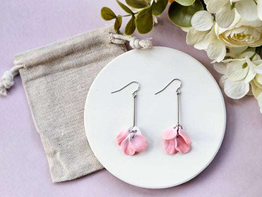 Petal Drop Silver Earrings Pink