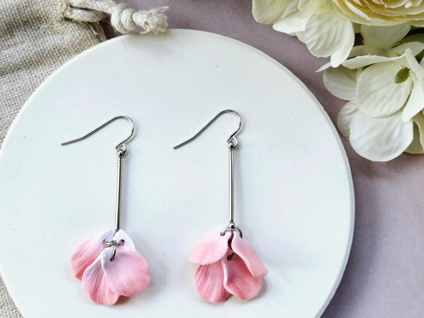 Petal Drop Silver Earrings Pink