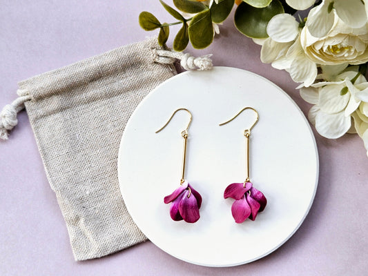 Petal Drop Gold Earrings Purple