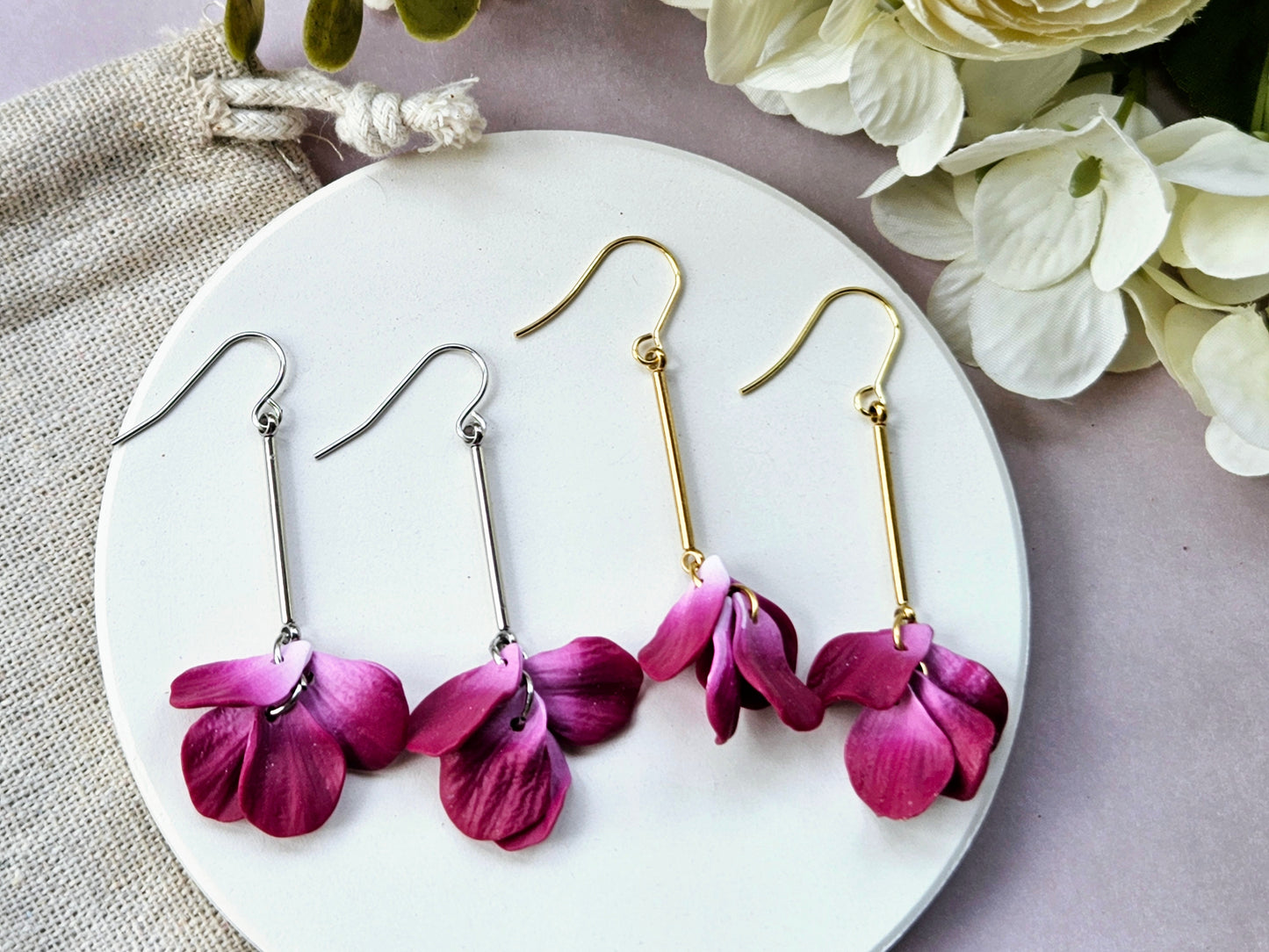 Petal Drop Silver Earrings Purple