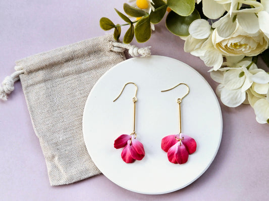 Petal Drop Gold Earrings Red