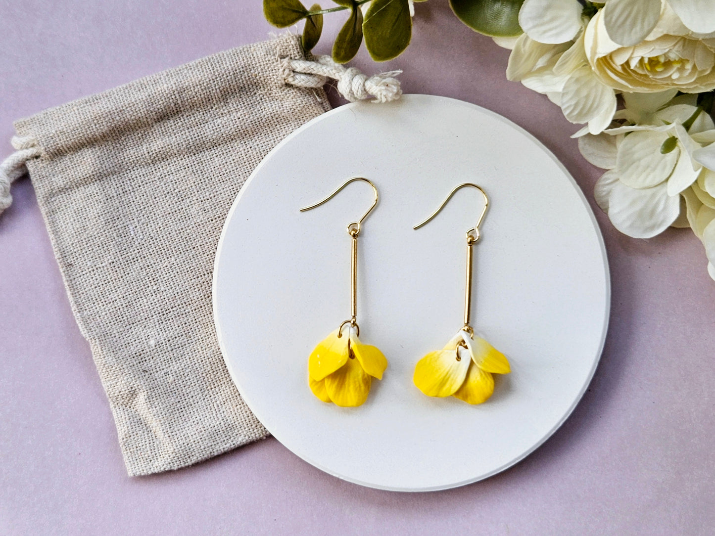 Petal Drop Gold Earrings Yellow