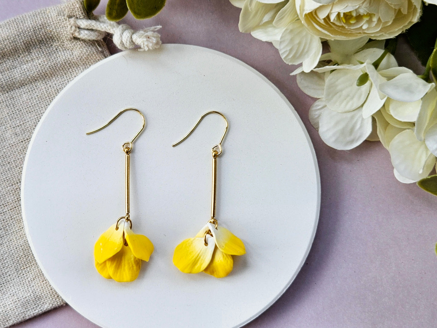 Petal Drop Gold Earrings Yellow