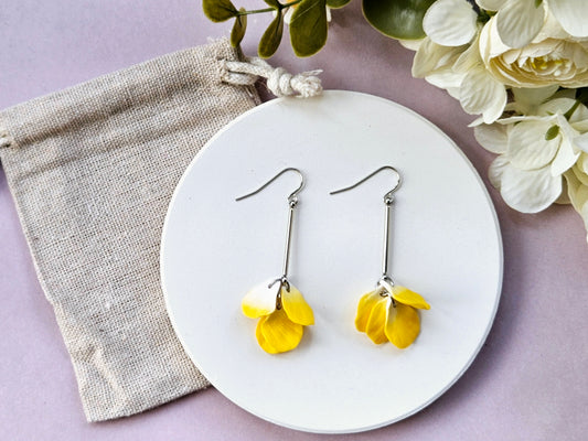 Petal Drop Silver Earrings Yellow