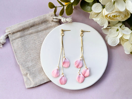 Petal Drop Gold Three Petal Earrings Pink