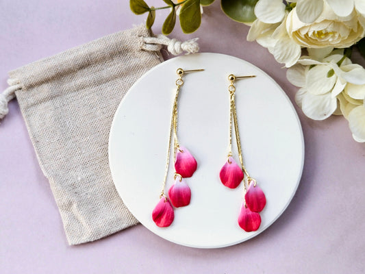 Petal Drop Gold Three Petal Earrings Red