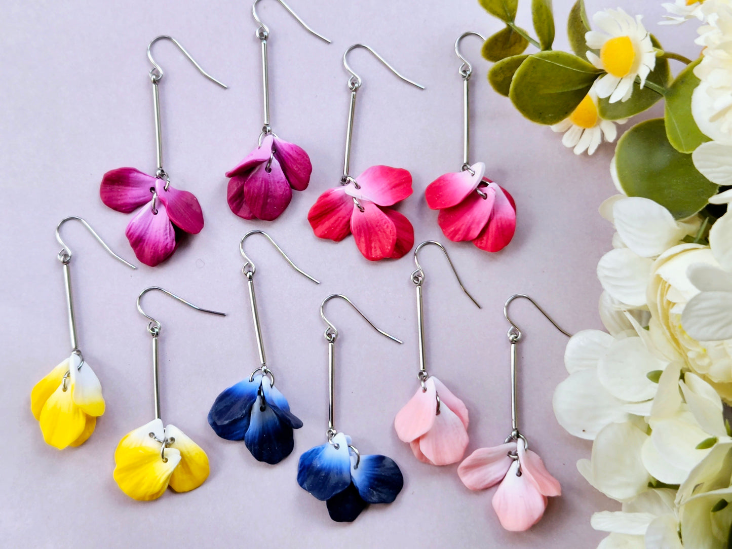 Petal Drop Silver Earrings Navy