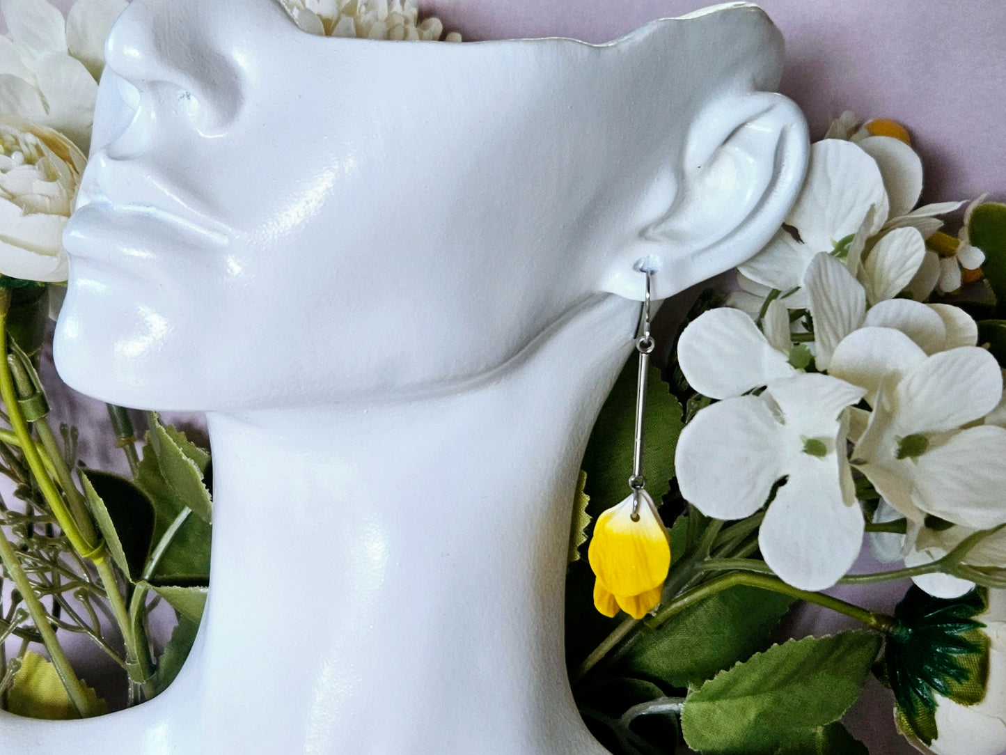 Petal Drop Silver Earrings Yellow