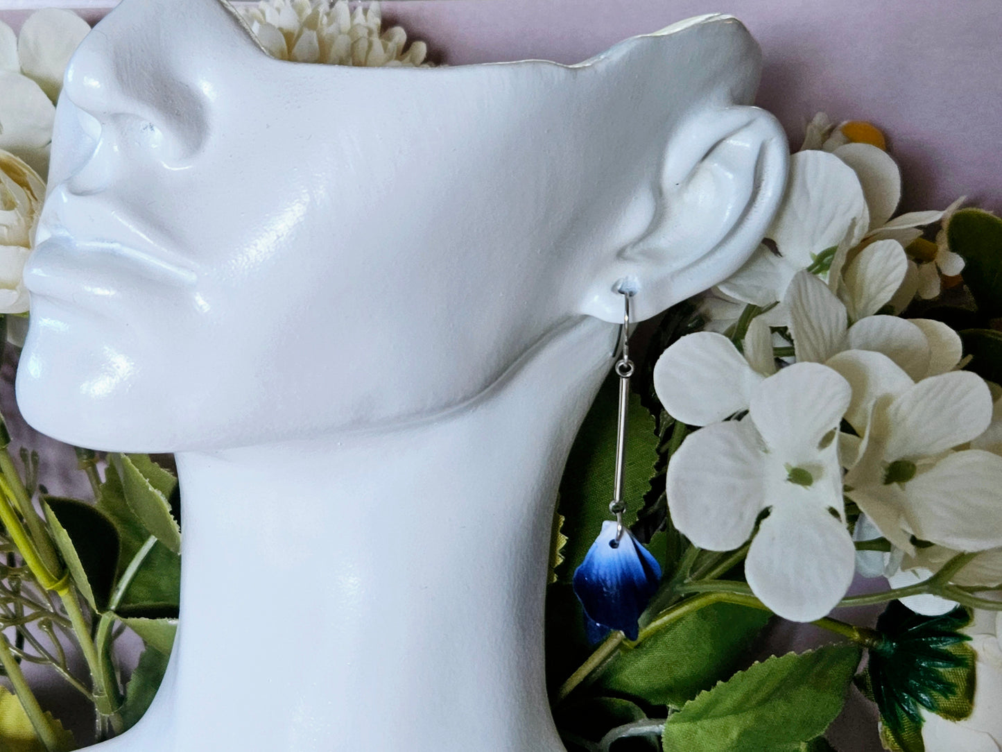 Petal Drop Silver Earrings Navy