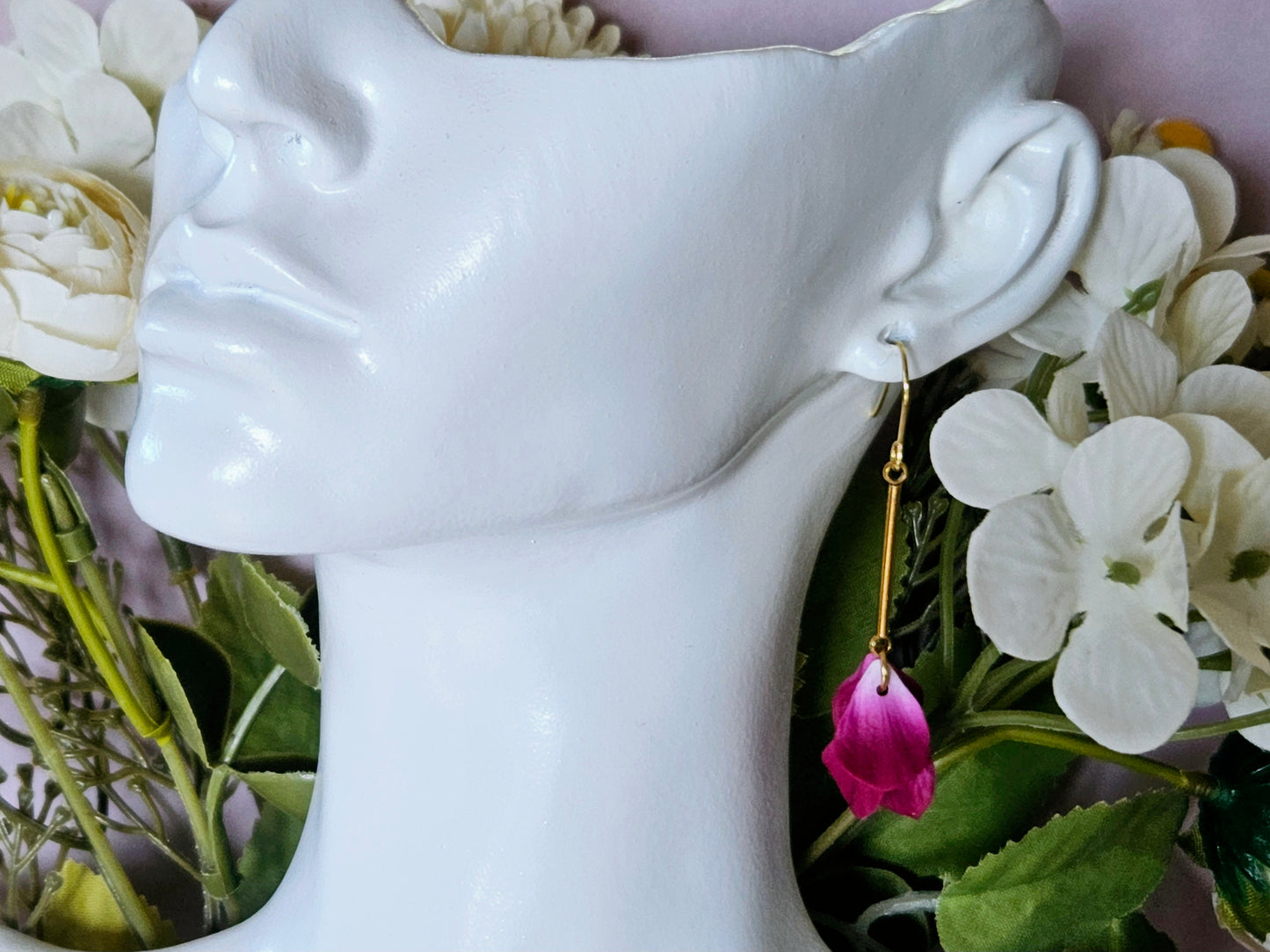 Petal Drop Gold Earrings Purple