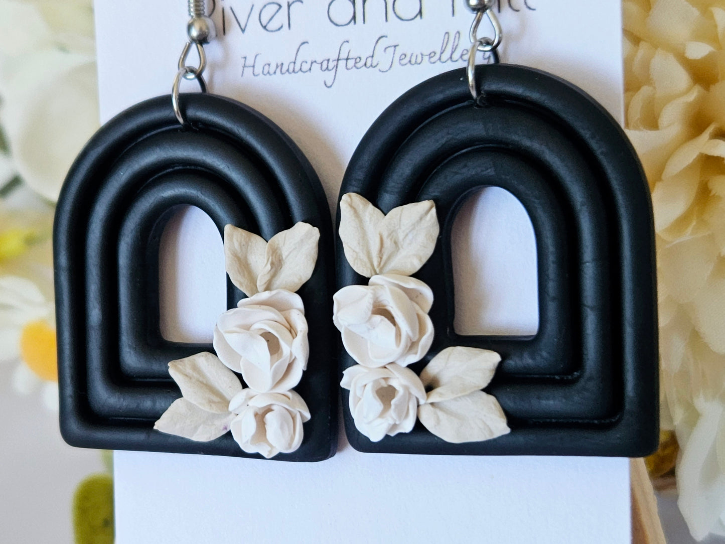 Black and White Floral Arch Earrings