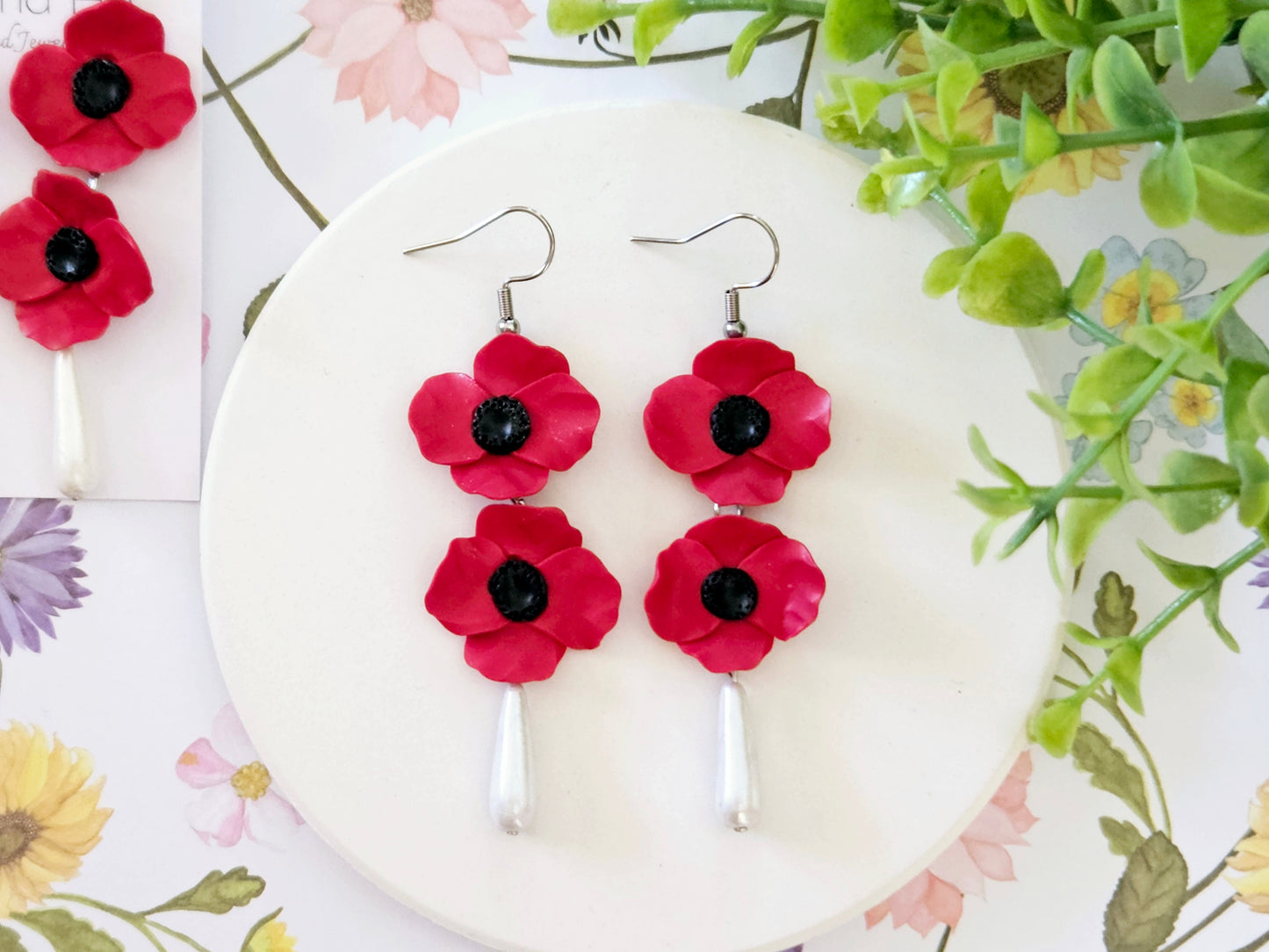 Summer Floral Red Flower Earrings