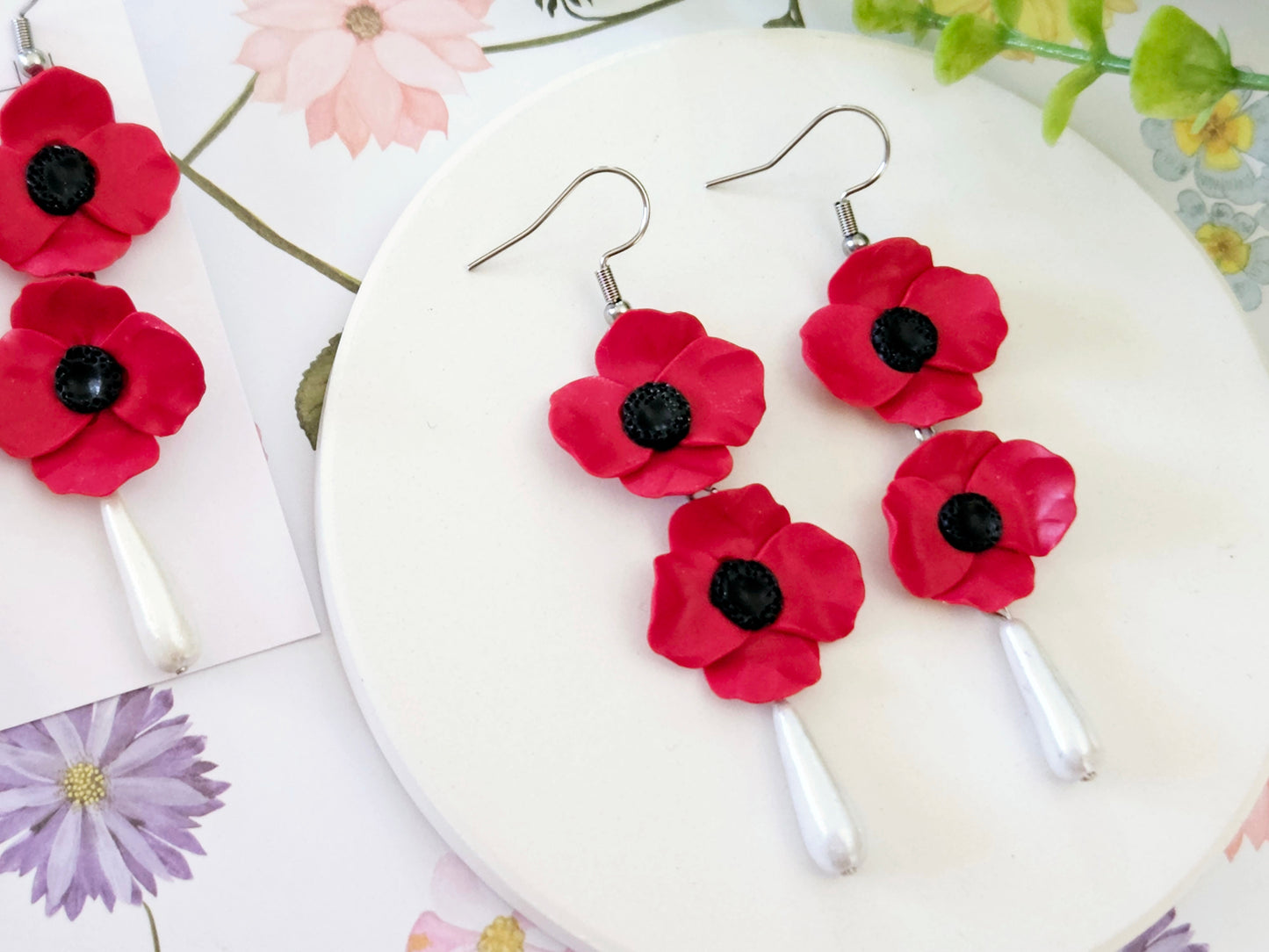 Summer Floral Red Flower Earrings