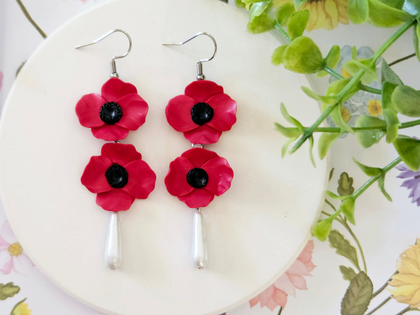 Summer Floral Red Flower Earrings