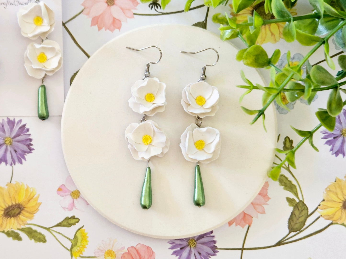 Summer Floral White Flower Earrings