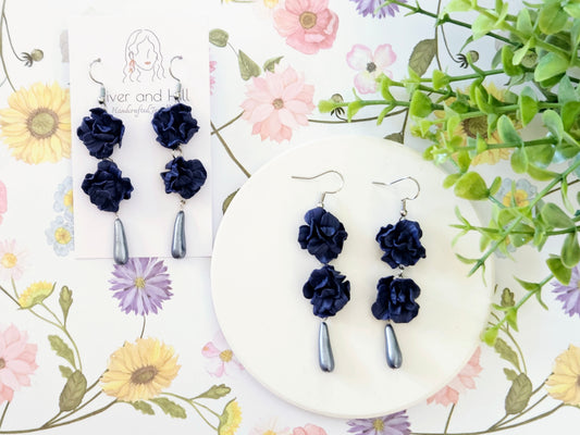 Summer Floral Navy Flower Earrings