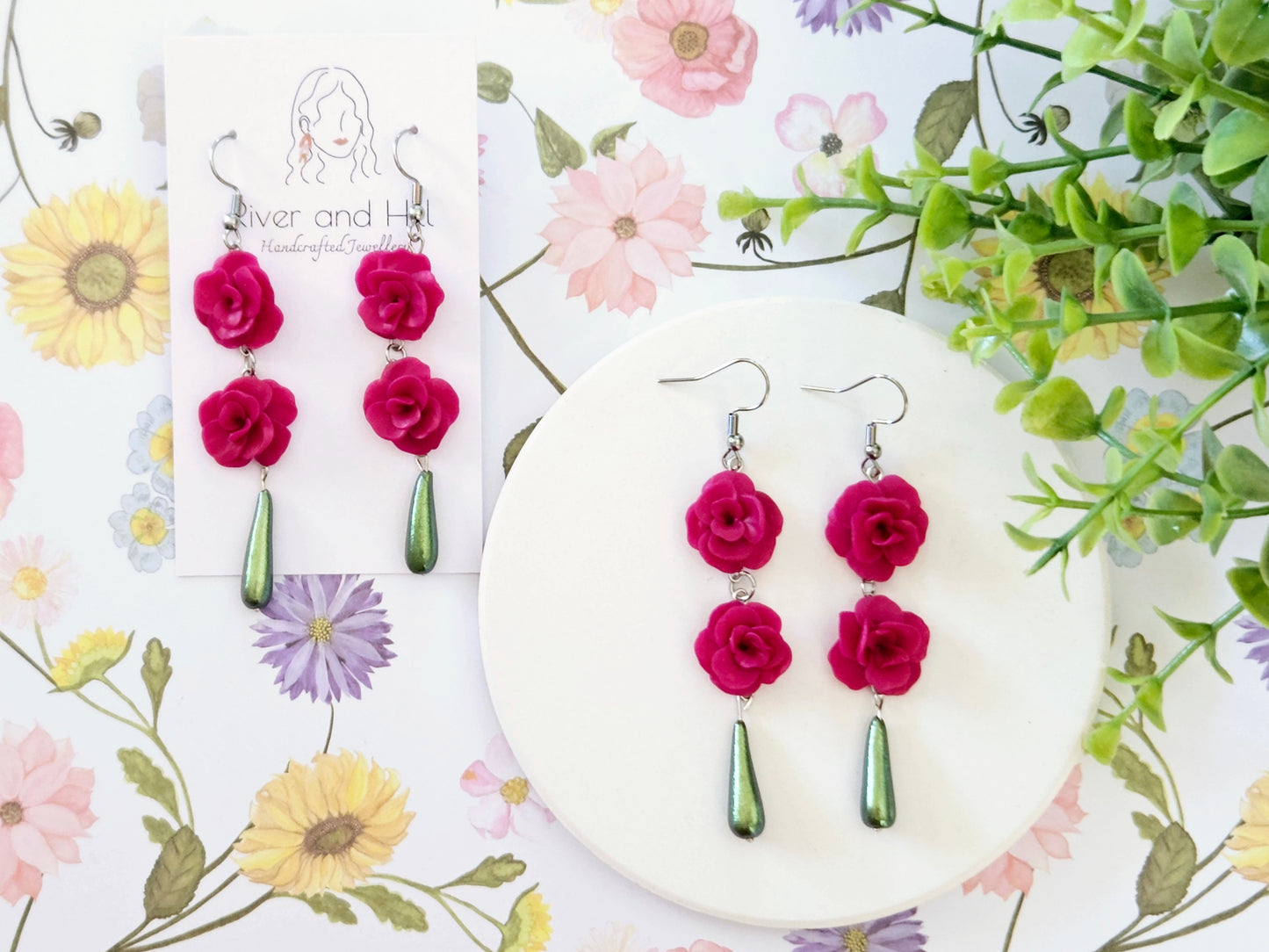 Summer Floral Pink Flower Earrings