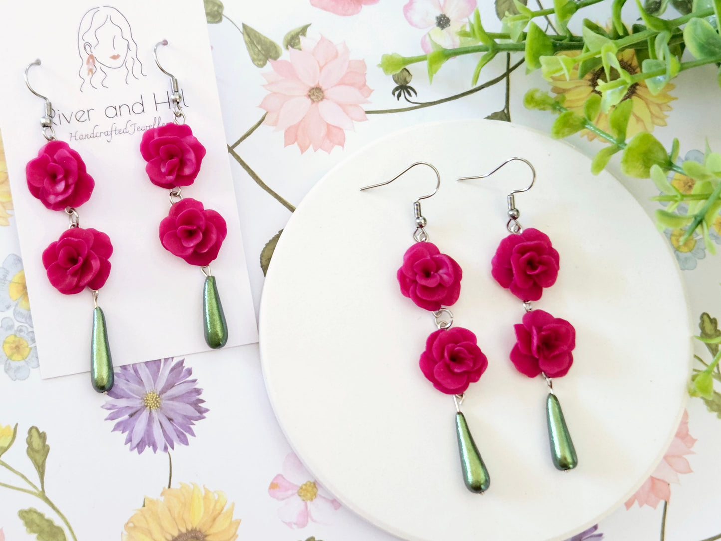 Summer Floral Pink Flower Earrings