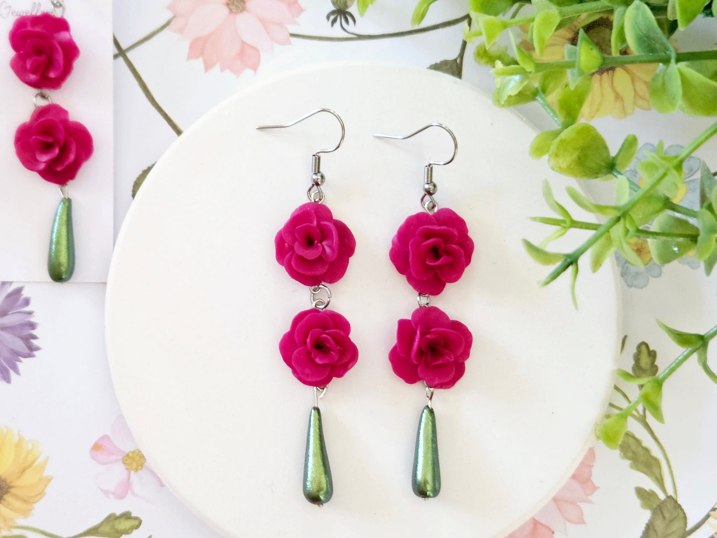 Summer Floral Pink Flower Earrings