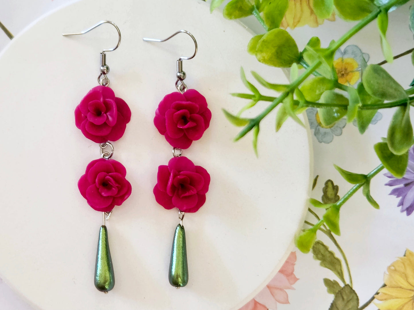 Summer Floral Pink Flower Earrings