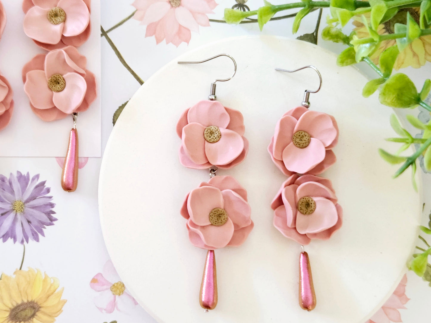 Summer Floral Light Pink Flower Earrings