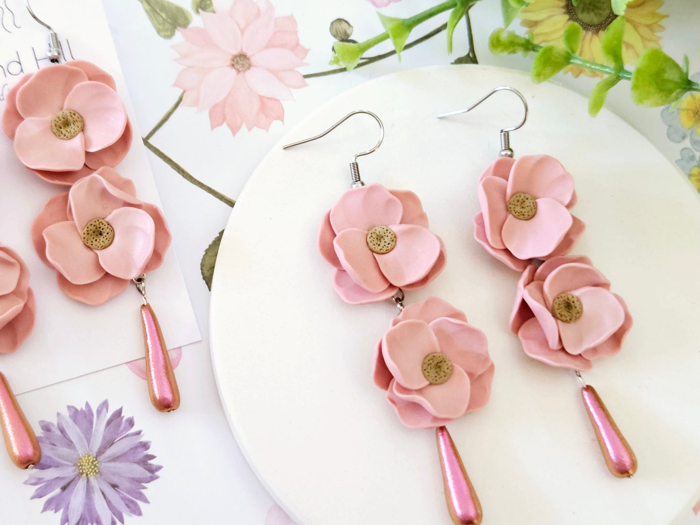 Summer Floral Light Pink Flower Earrings