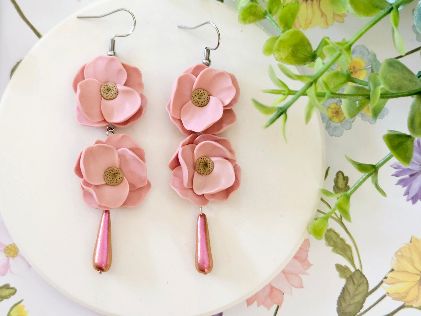 Summer Floral Light Pink Flower Earrings