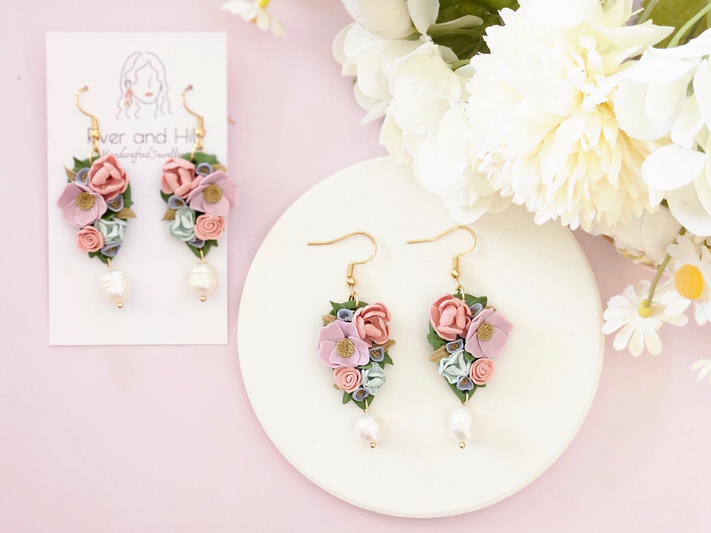 Floral Pastel Pearl Earrings