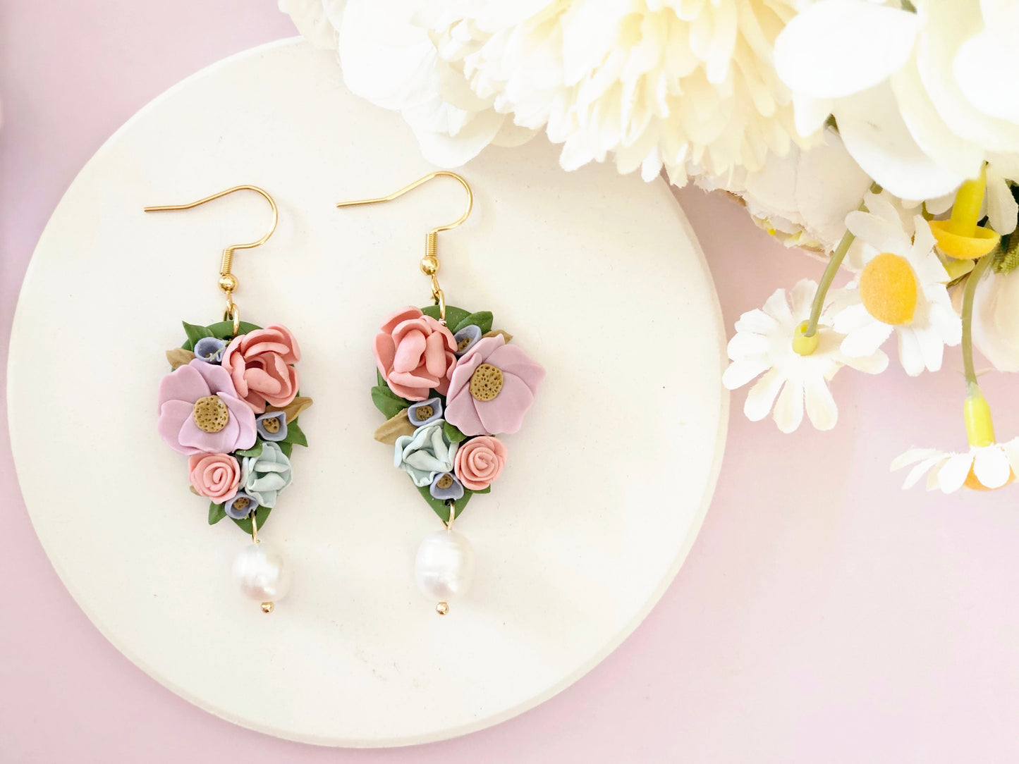 Floral Pastel Pearl Earrings