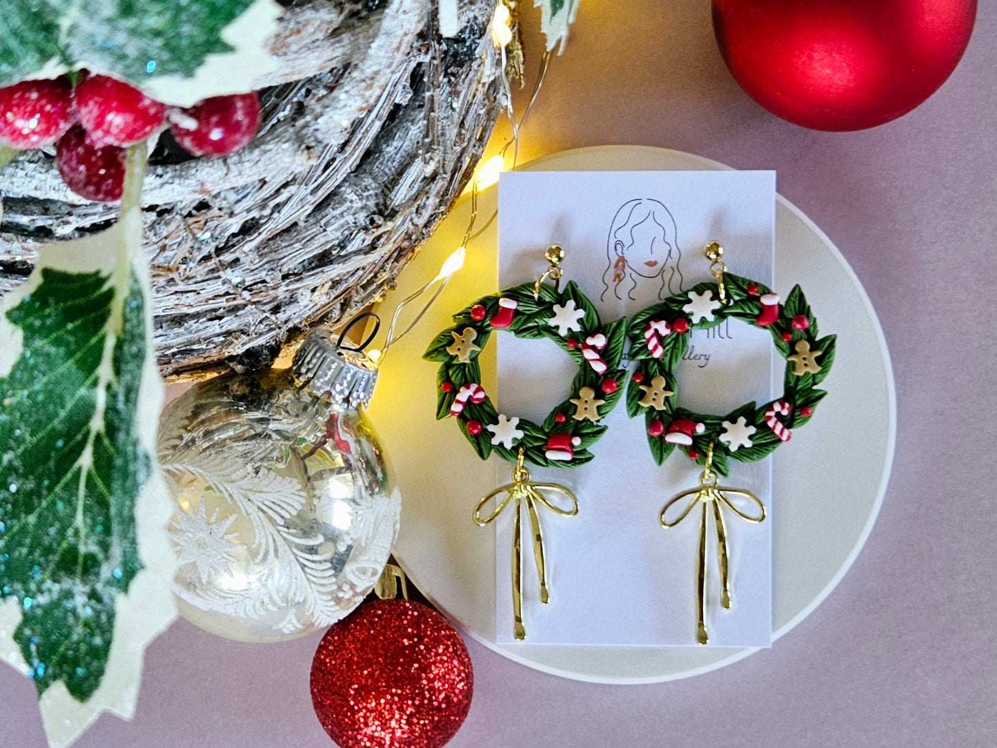 Christmas Wreath Large Earrings