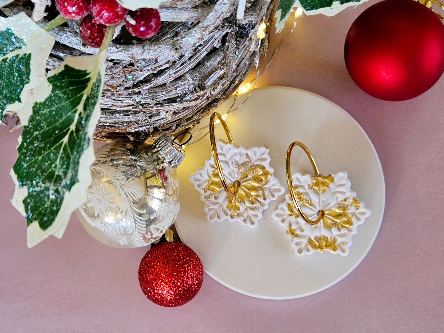 Christmas Snowflake Large Hoops