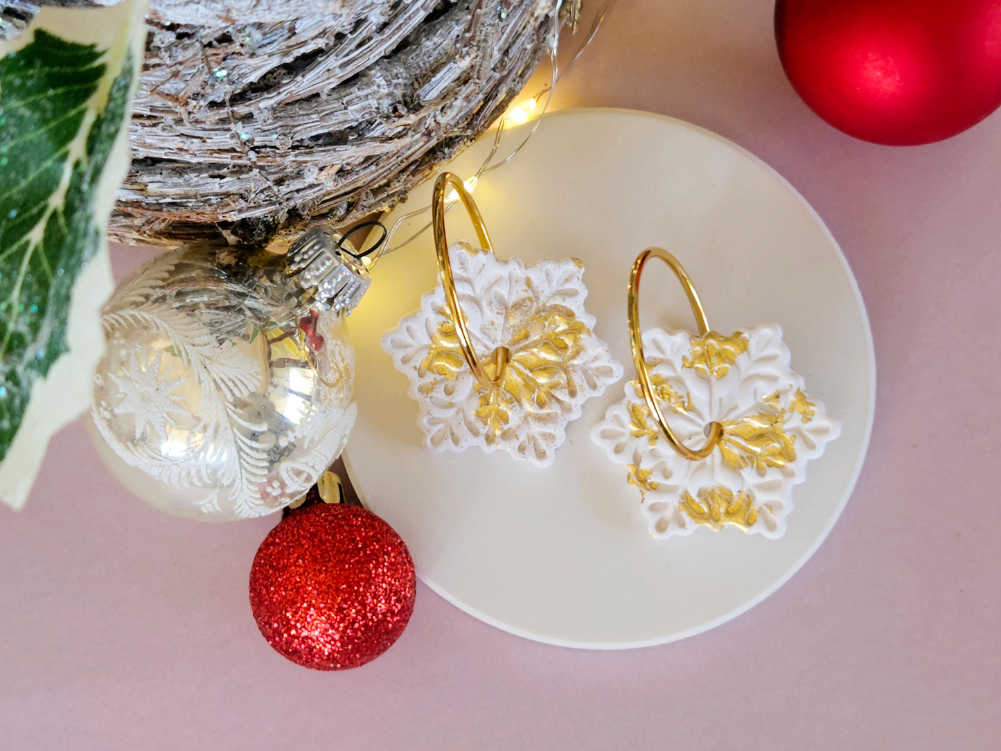 Christmas Snowflake Large Hoops