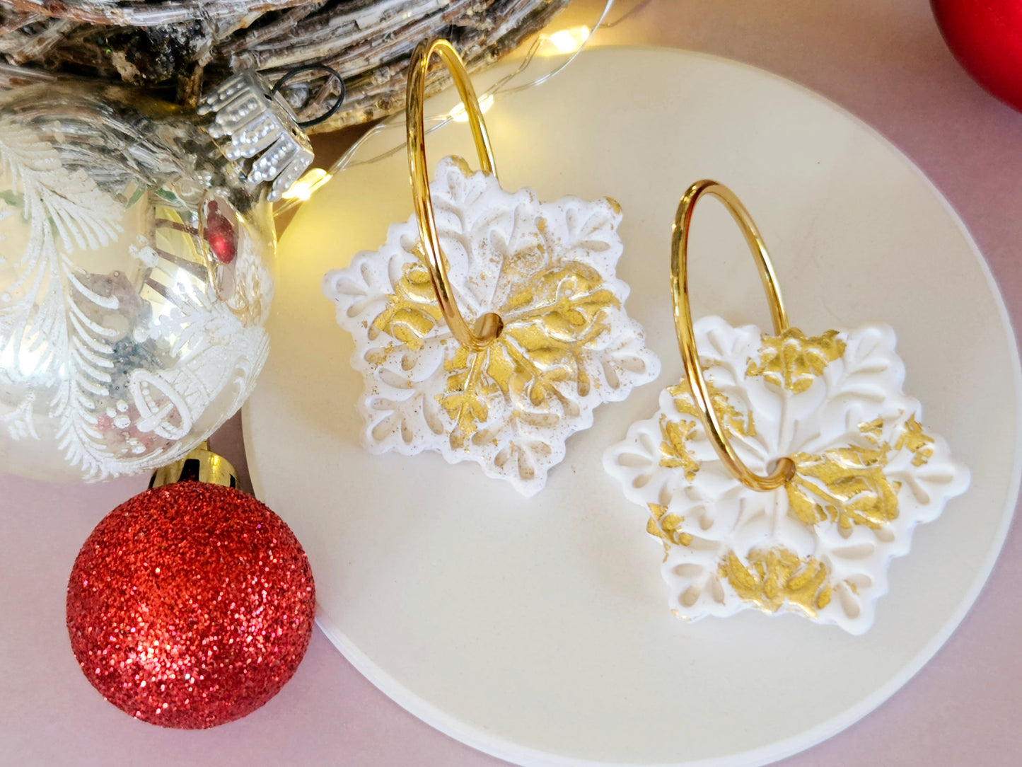 Christmas Snowflake Large Hoops