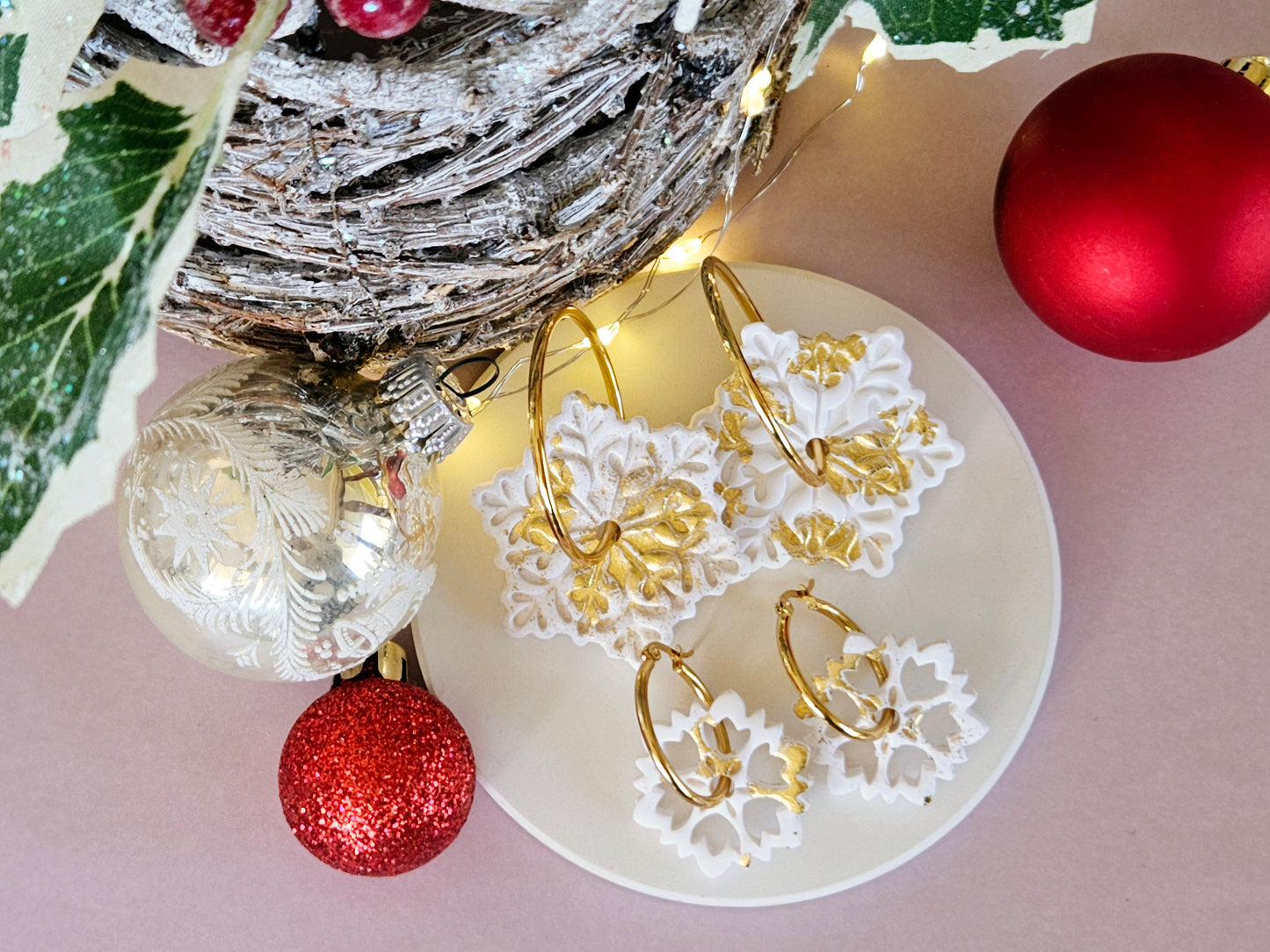 Christmas Snowflake Large Hoops