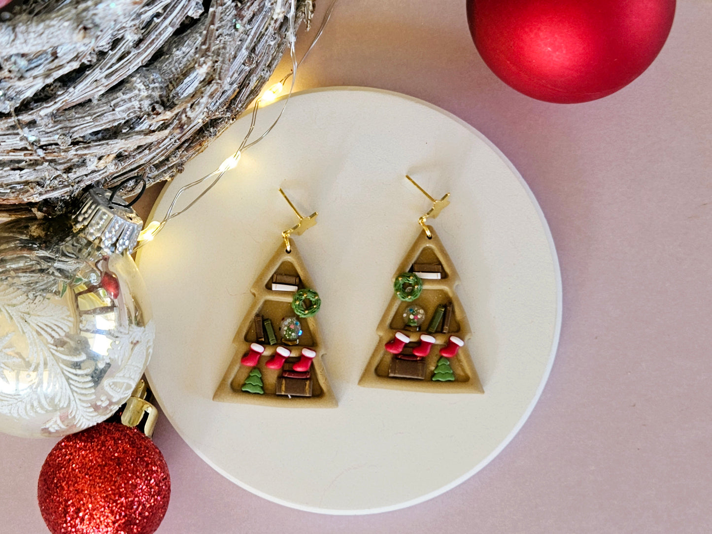 Christmas Bookshelf Earrings