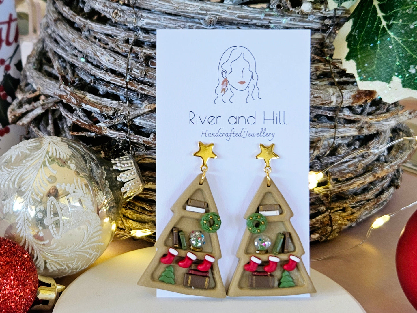 Christmas Bookshelf Earrings