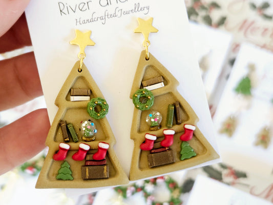 Christmas Bookshelf Earrings