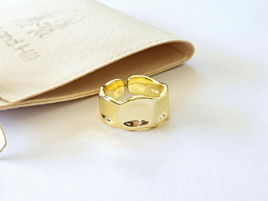 Sterling Silver Gold Plated Wide Molten Ring