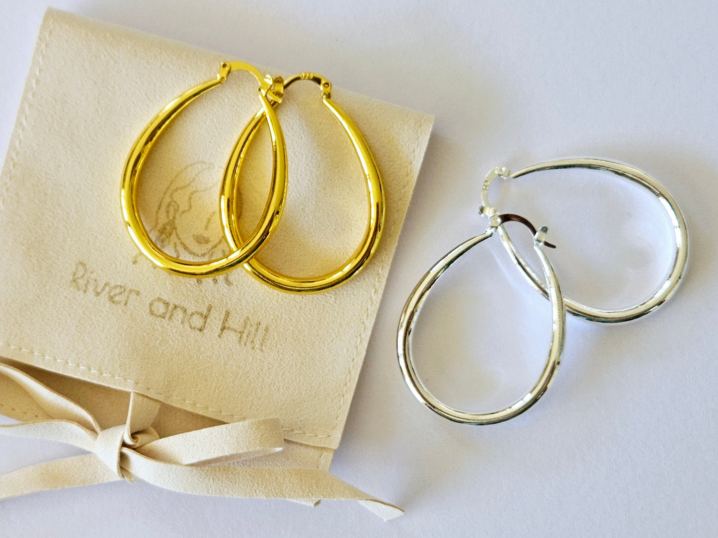 Sterling Silver Gold Plated Oval Hoop Earrings