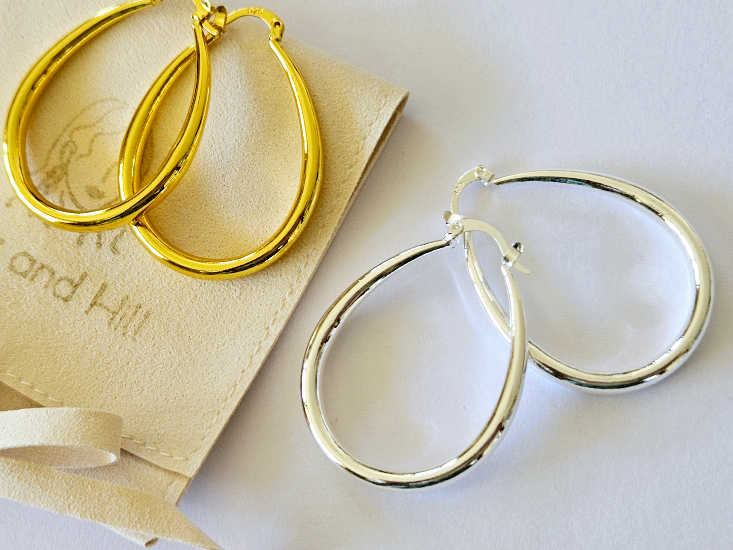 Sterling Silver Gold Plated Oval Hoop Earrings