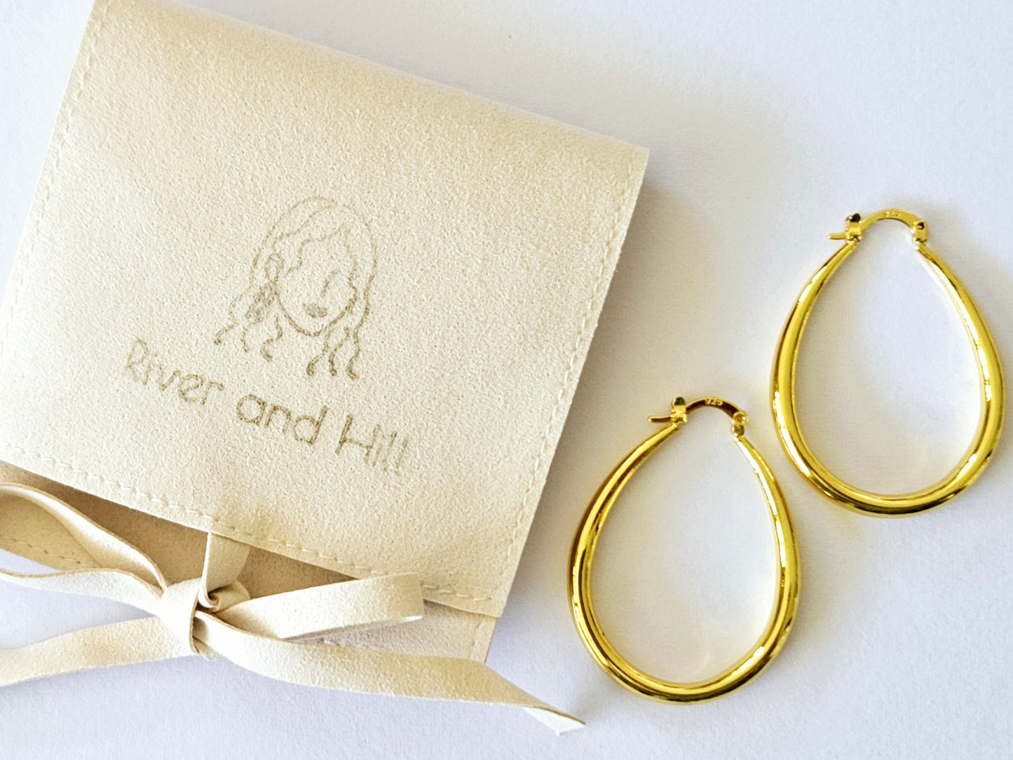 Sterling Silver Gold Plated Oval Hoop Earrings