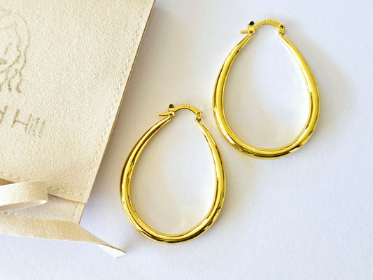 Sterling Silver Gold Plated Oval Hoop Earrings