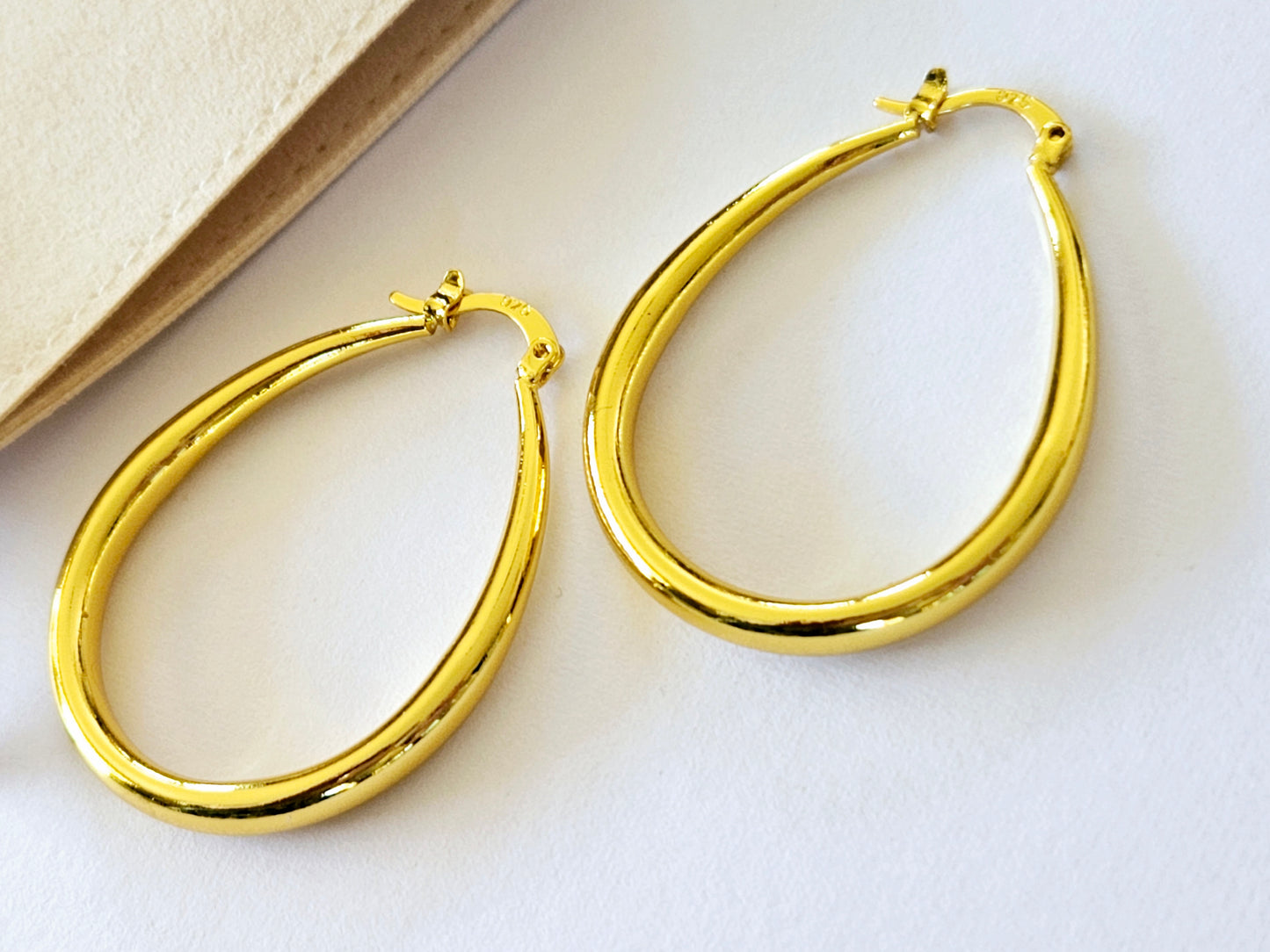 Sterling Silver Gold Plated Oval Hoop Earrings