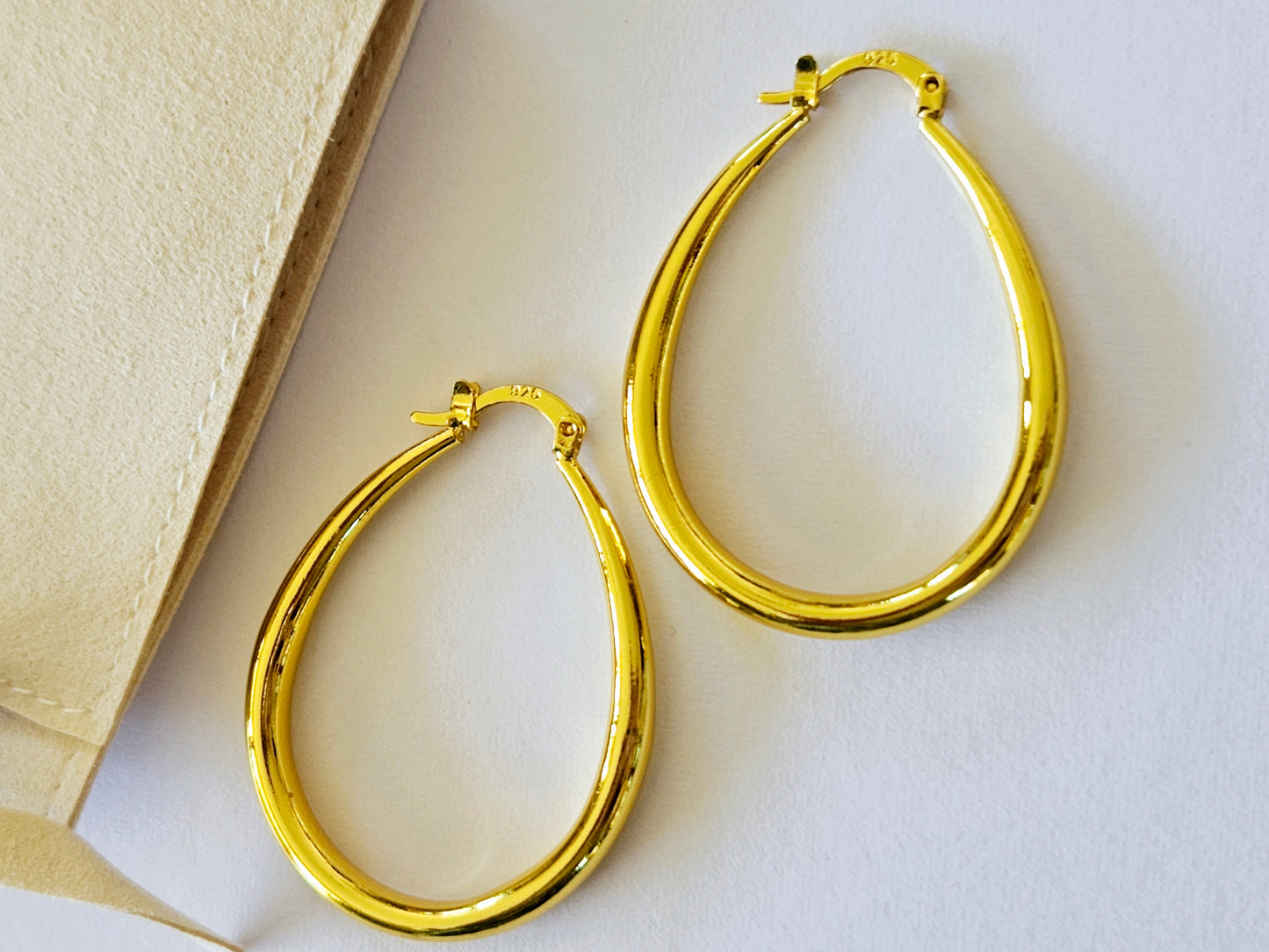 Sterling Silver Gold Plated Oval Hoop Earrings