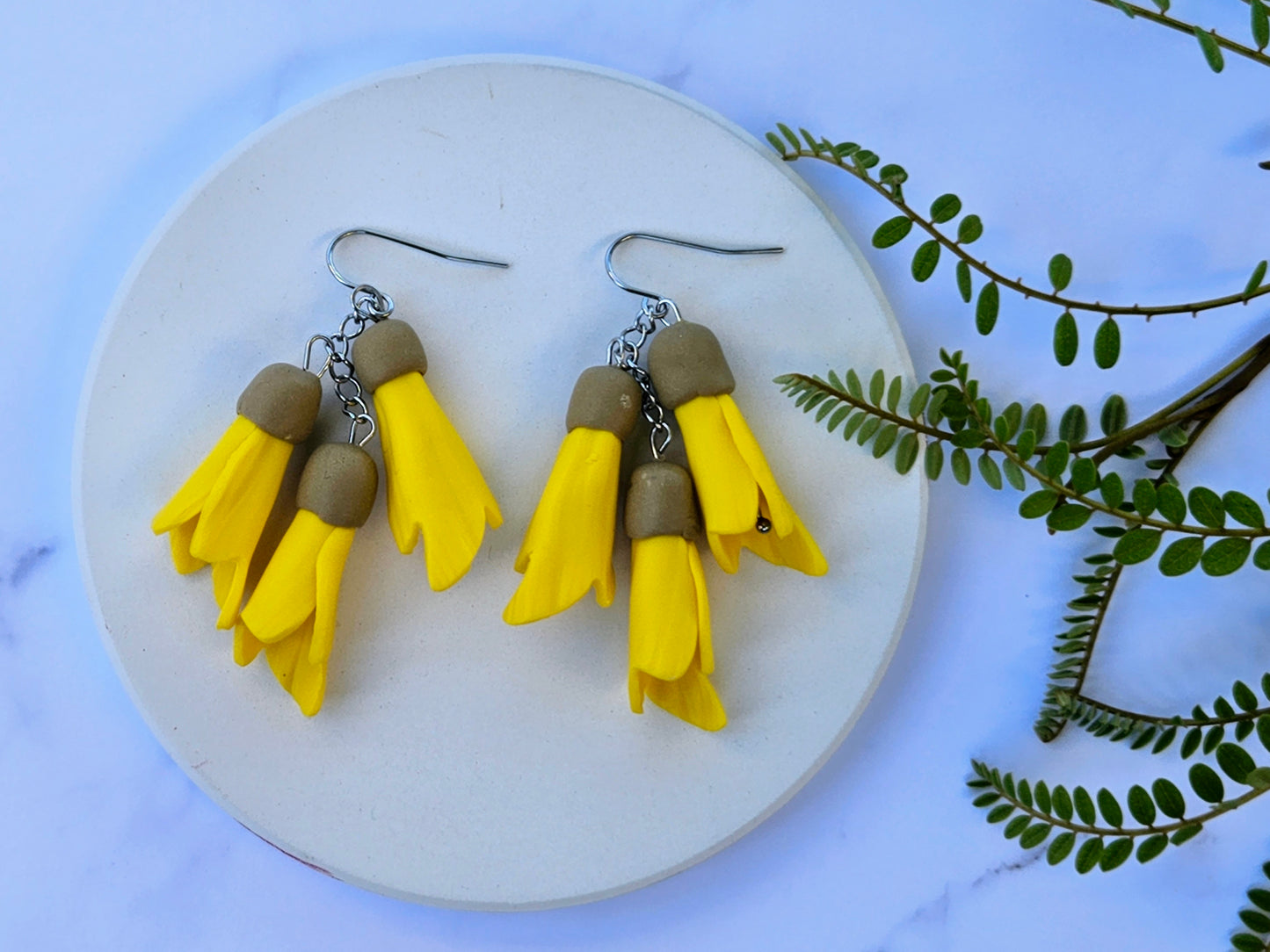 Kowhai Dangle 3 Flower Cluster Earrings