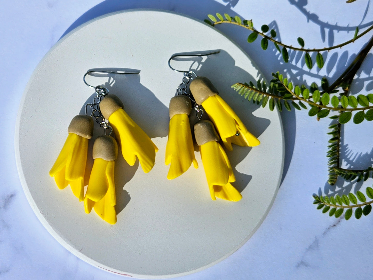 Kowhai Dangle 3 Flower Cluster Earrings