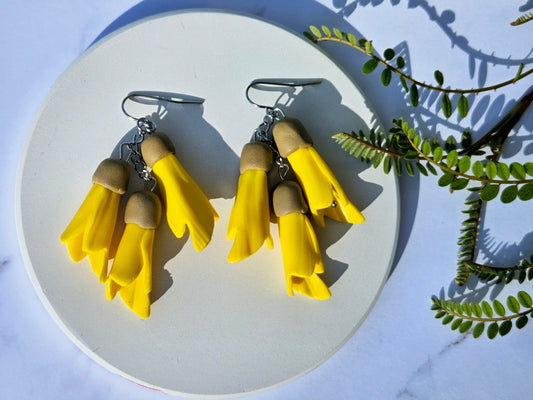 Kowhai Dangle 3 Flower Cluster Earrings