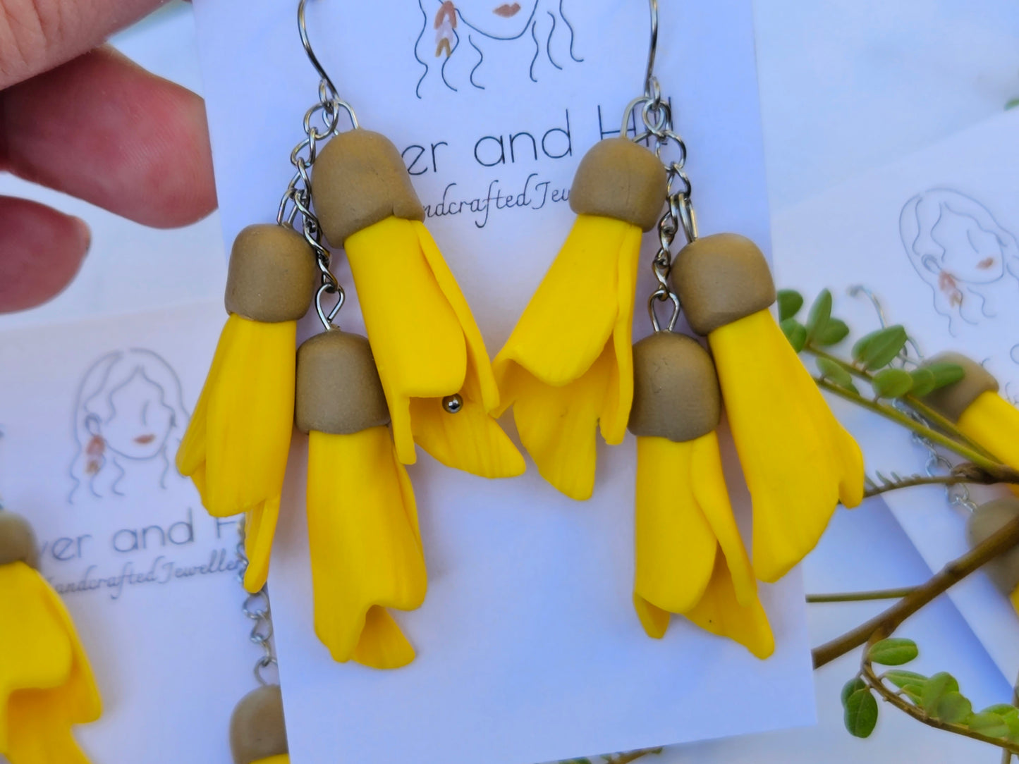 Kowhai Dangle 3 Flower Cluster Earrings